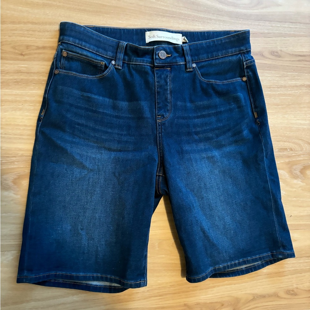 Soft Surroundings Jean Shorts Women Medium 31 Blue Pull On Bermuda Denim Ladies